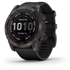 Умные часы Garmin Fenix 7X Sapphire Solar титановый черный DLC с силиконовым ремешком